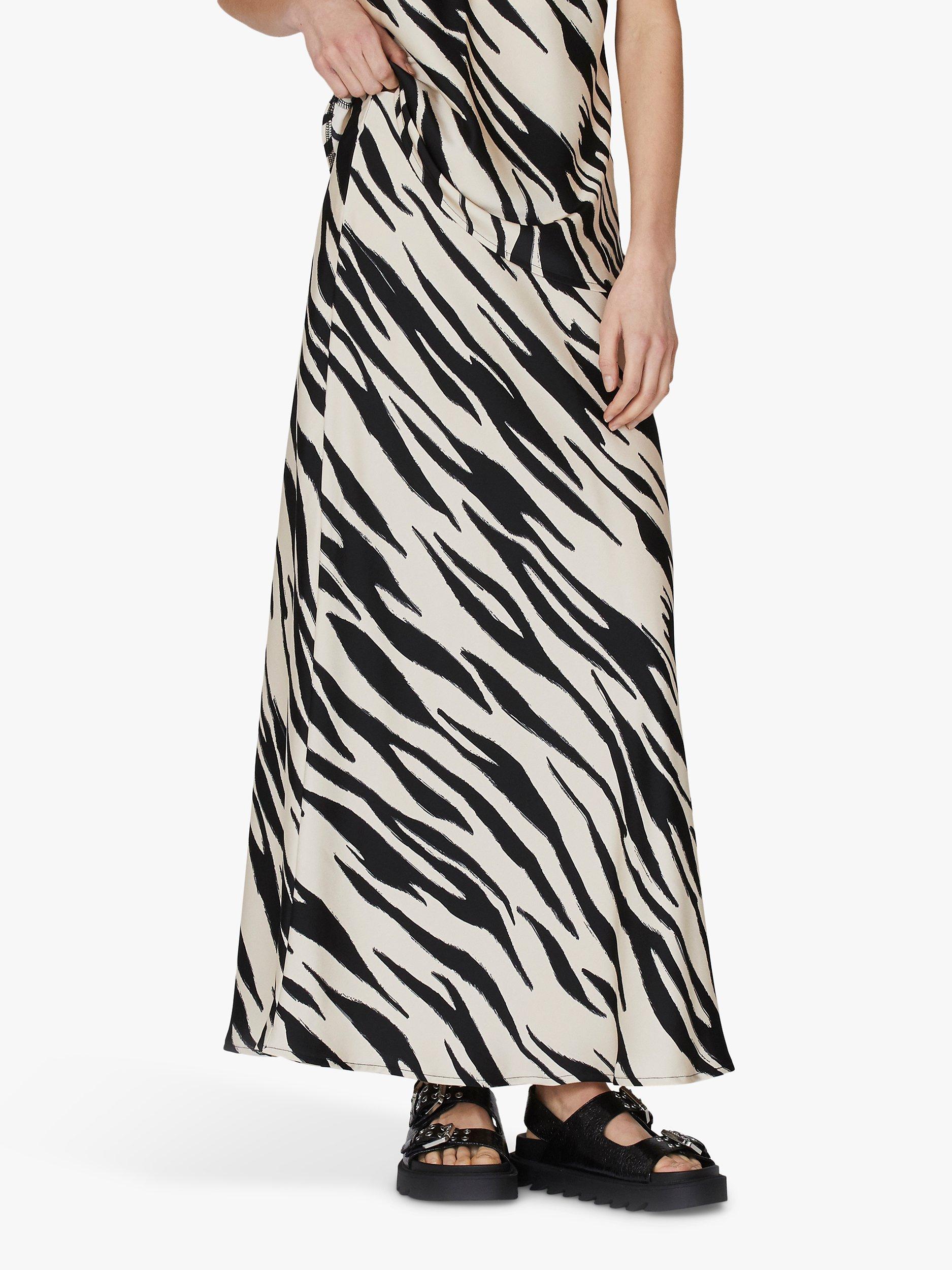 Product image 1 of 5, which shows Sisters Point Gewo Zebra Print Satin Skirt, Beige/Black, XS
