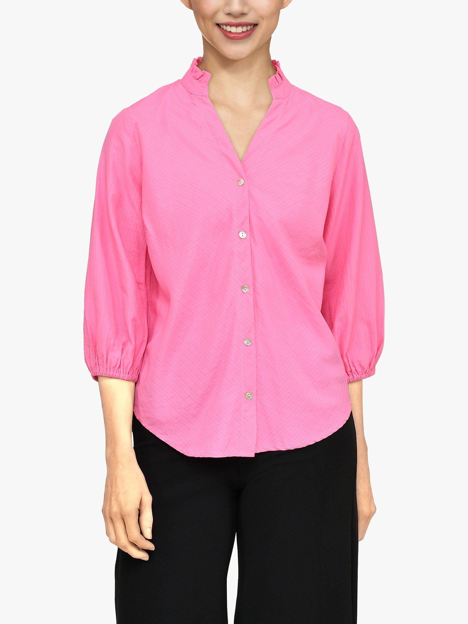 Product image 1 of 4, which shows Sisters Point Emia Textured Frill Collar Shirt, Pink, XS