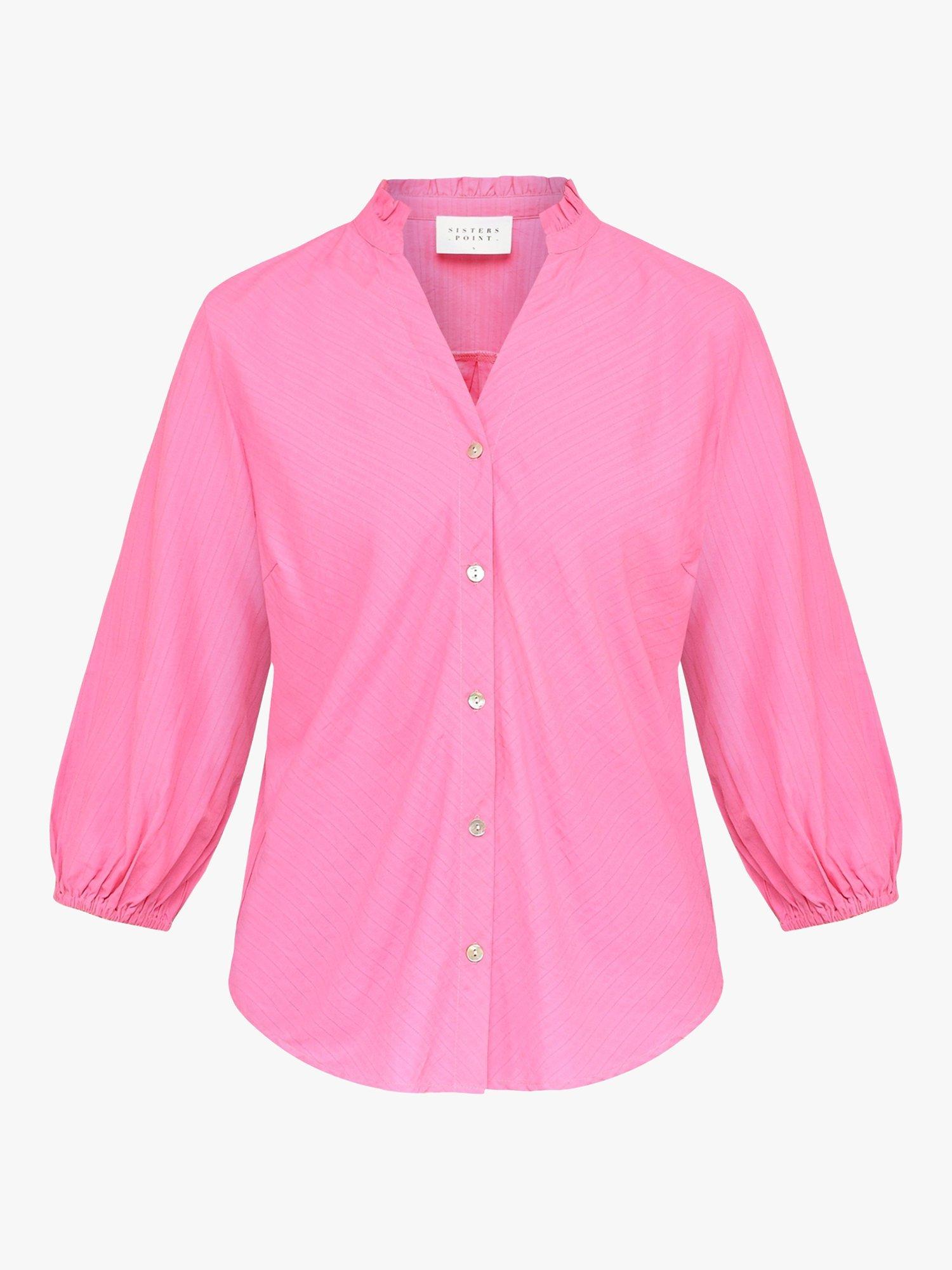Product image 3 of 4, which shows Sisters Point Emia Textured Frill Collar Shirt, Pink, XS