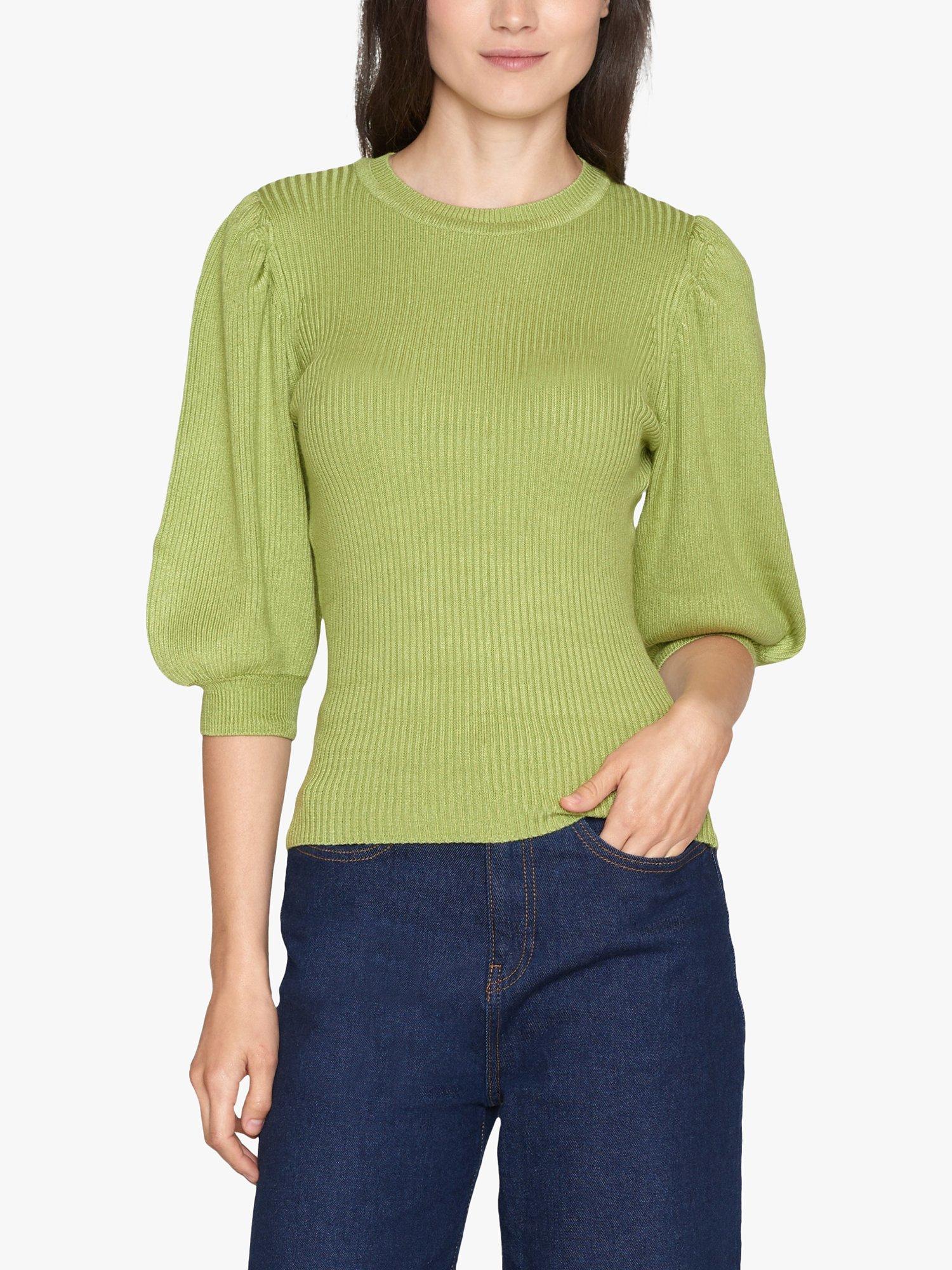 Sisters Point Halia Ribbed Puff Sleeve Top, Green Tea, XS