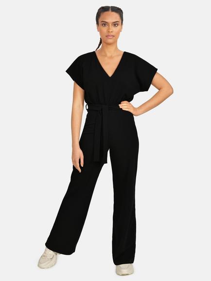 Sisters Point Girl V-Neck Wide Leg Jumpsuit, Black, Black
