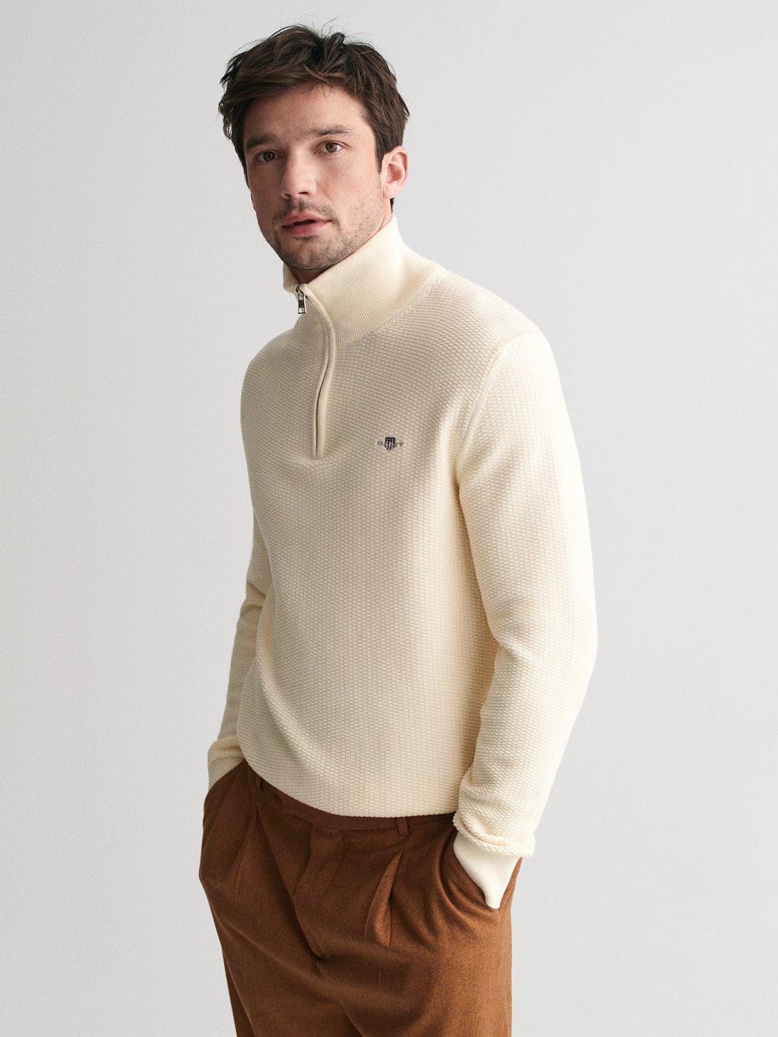 GANT Half Zip Neck Cotton Blend Jumper Cream