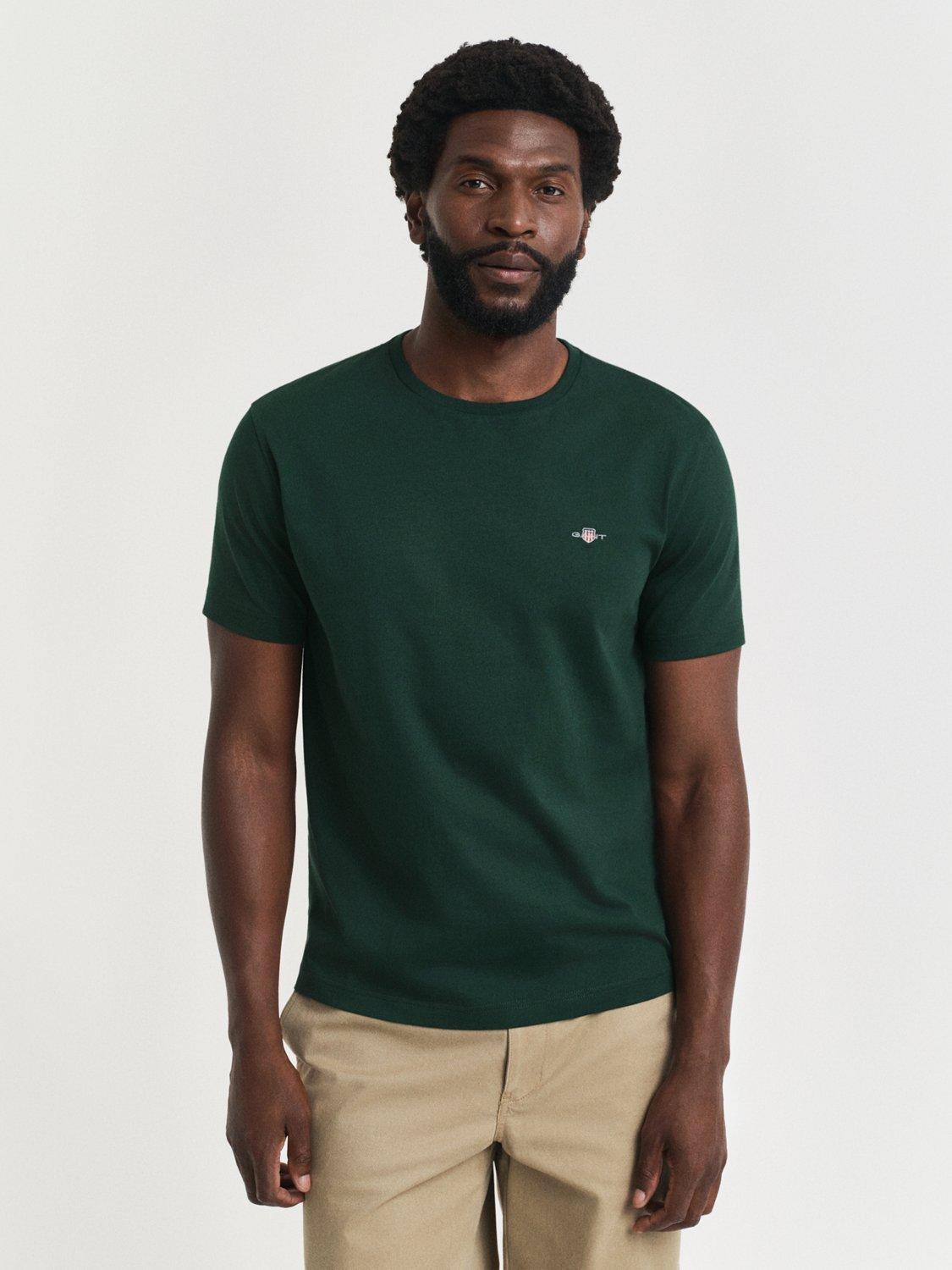 Product image 1 of 4, which shows GANT Regular Shield Short Sleeve T-Shirt, Tartan Green, S