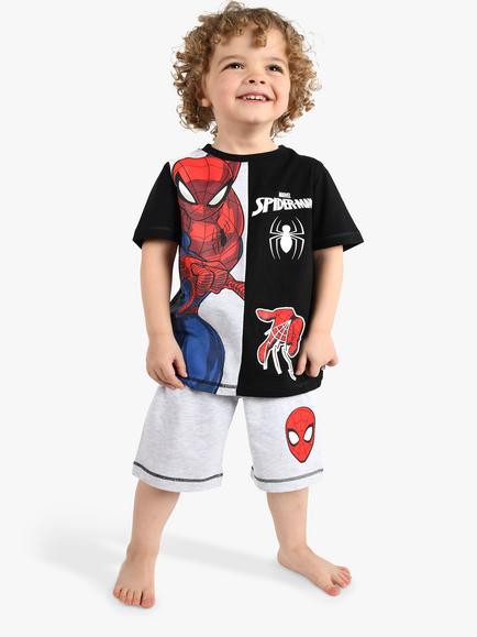 Brand Threads Kids' Spiderman Shorty Pyjama Set, Black/Multi, Black/Multi