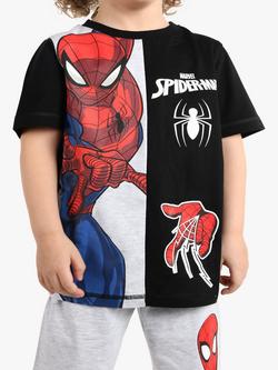 Brand Threads Kids' Spiderman Shorty Pyjama Set, Black/Multi - view 2, Black/Multi