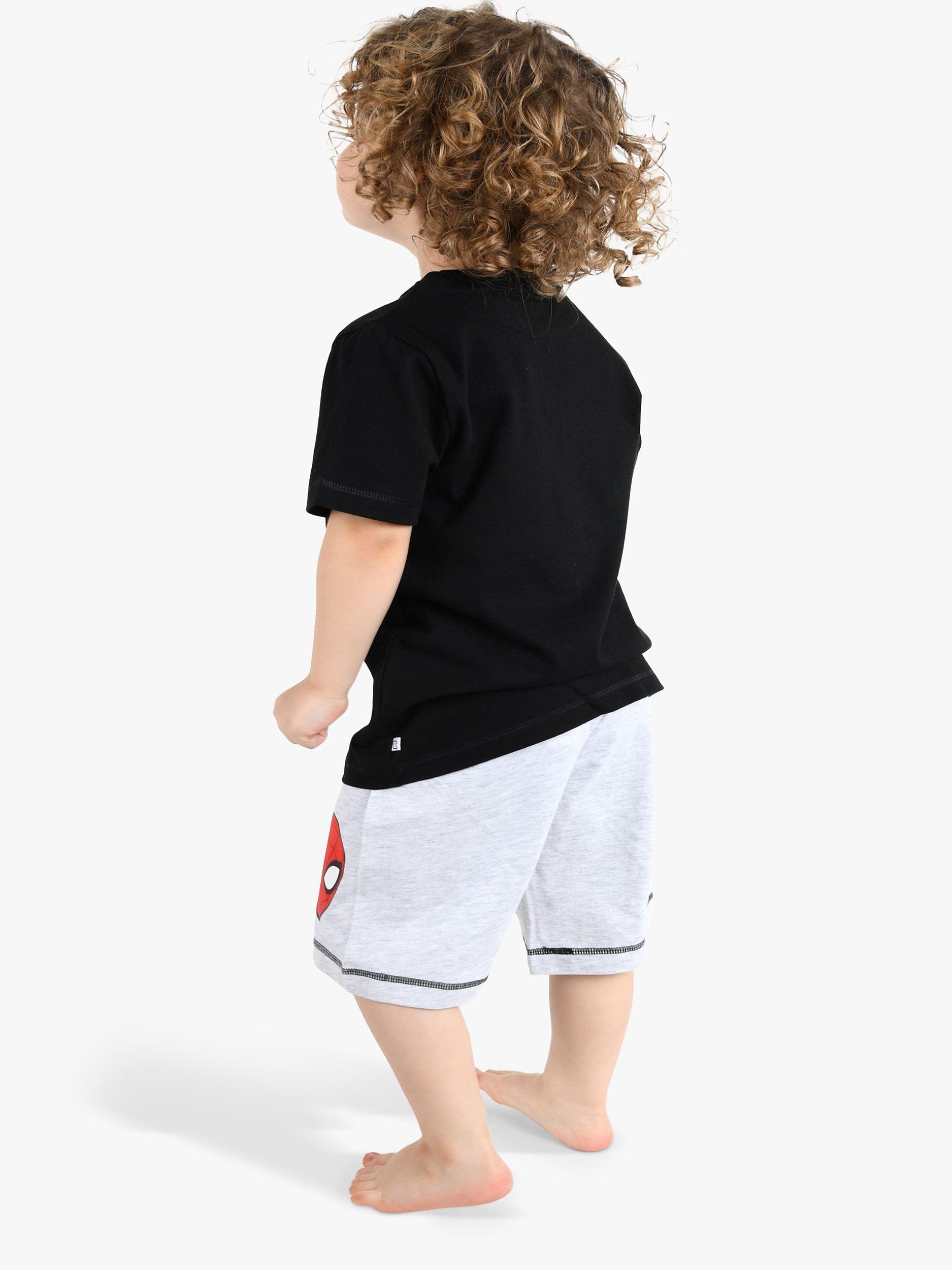 Product image 3 of 3, which shows Brand Threads Kids' Spiderman Shorty Pyjama Set, Black/Multi, 4-5 years