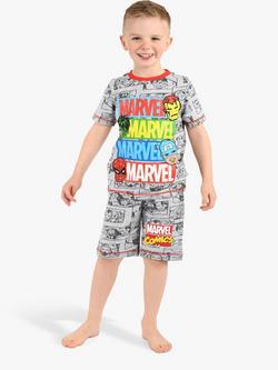 Brand Threads Kids' Marvel Comic Book Shorty Pyjama Set, Grey/Multi, Grey/Multi
