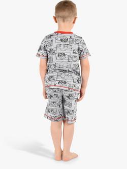 Brand Threads Kids' Marvel Comic Book Shorty Pyjama Set, Grey/Multi - view 2, Grey/Multi