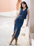 Yumi Front Slit Denim Midi Skirt, Blue, Blue