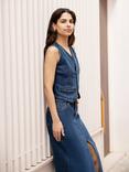 Yumi Front Slit Denim Midi Skirt, Blue, Blue