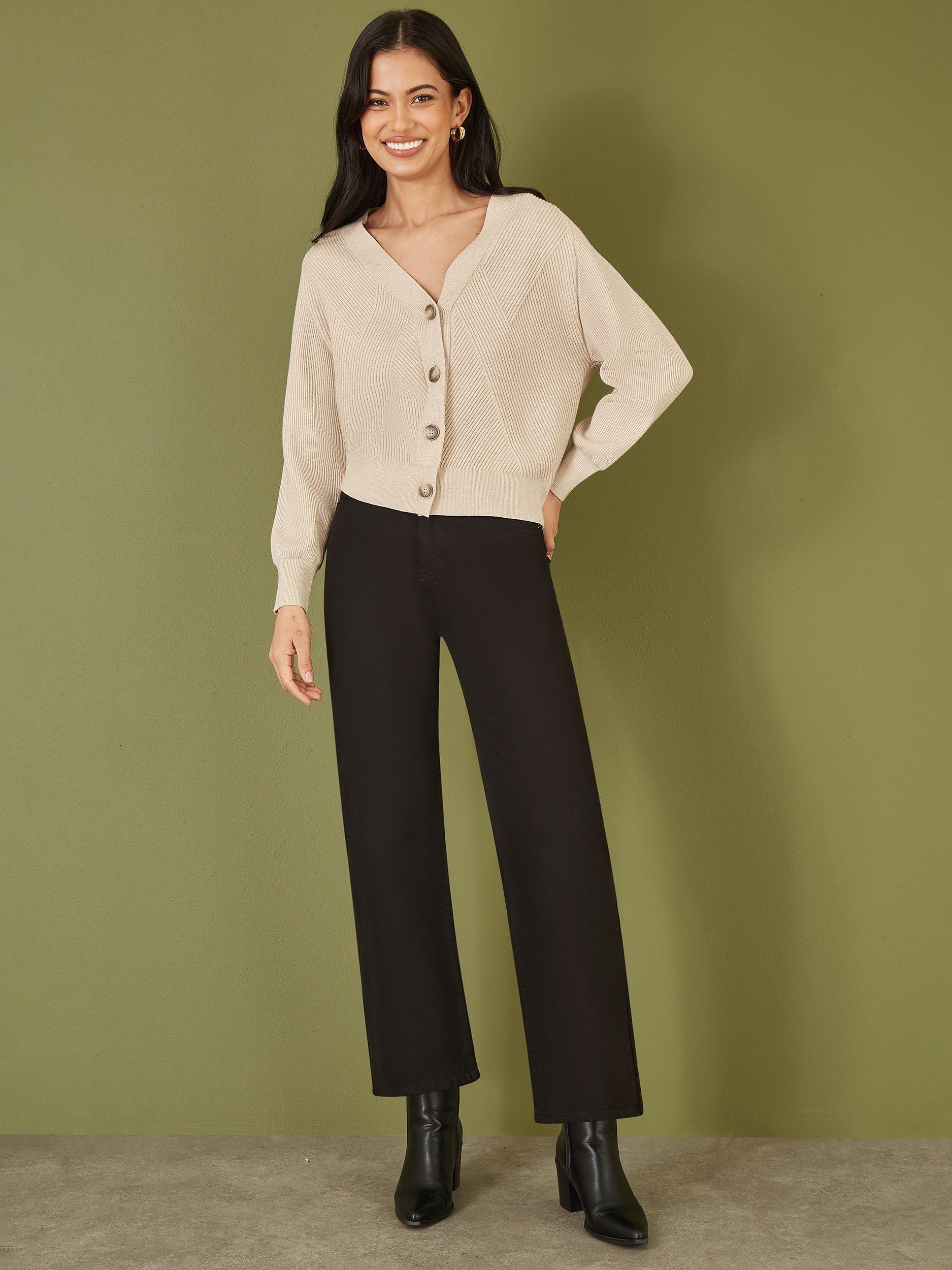 Product image 2 of 6, which shows Yumi Relaxed Fit Stitch Cardigan, Oatmeal, S