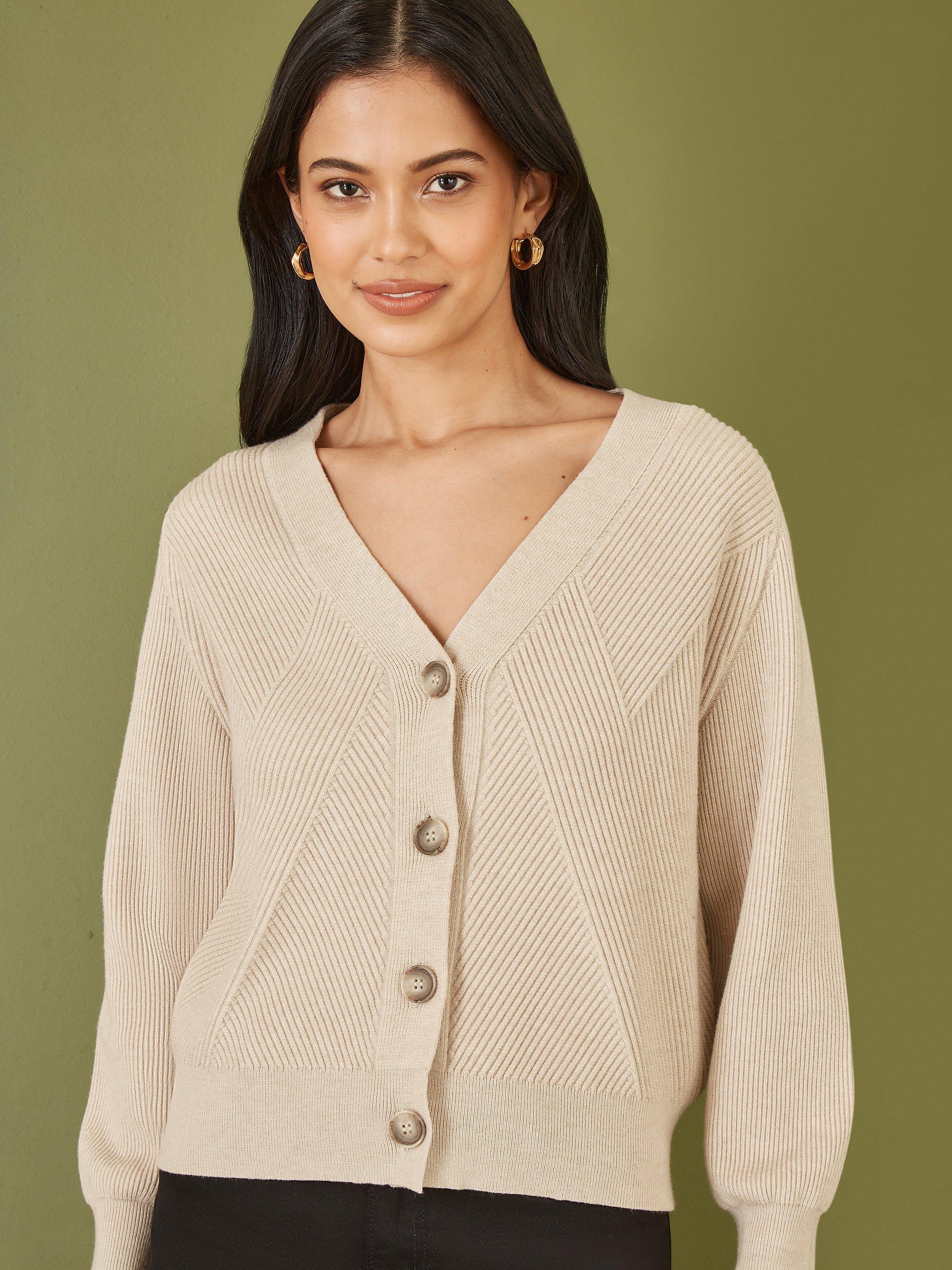 Product image 4 of 6, which shows Yumi Relaxed Fit Stitch Cardigan, Oatmeal, S
