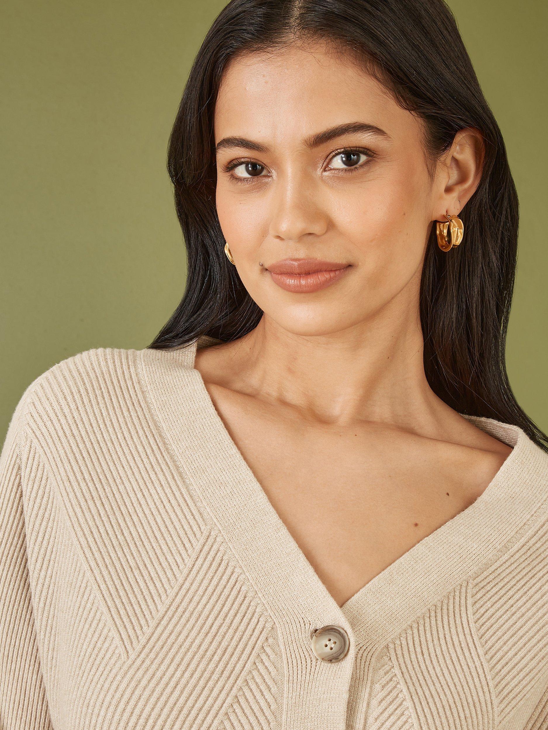 Product image 5 of 6, which shows Yumi Relaxed Fit Stitch Cardigan, Oatmeal, S