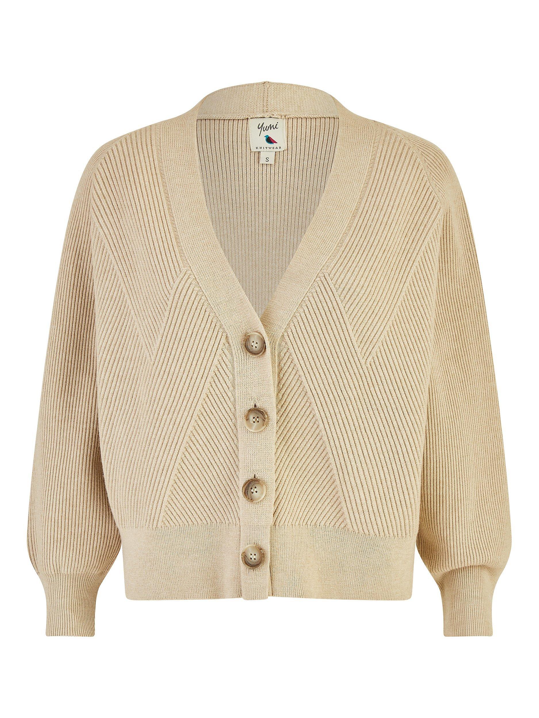 Product image 6 of 6, which shows Yumi Relaxed Fit Stitch Cardigan, Oatmeal, S