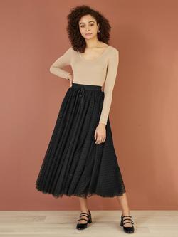 Yumi Tulle Mesh Skirt, Black