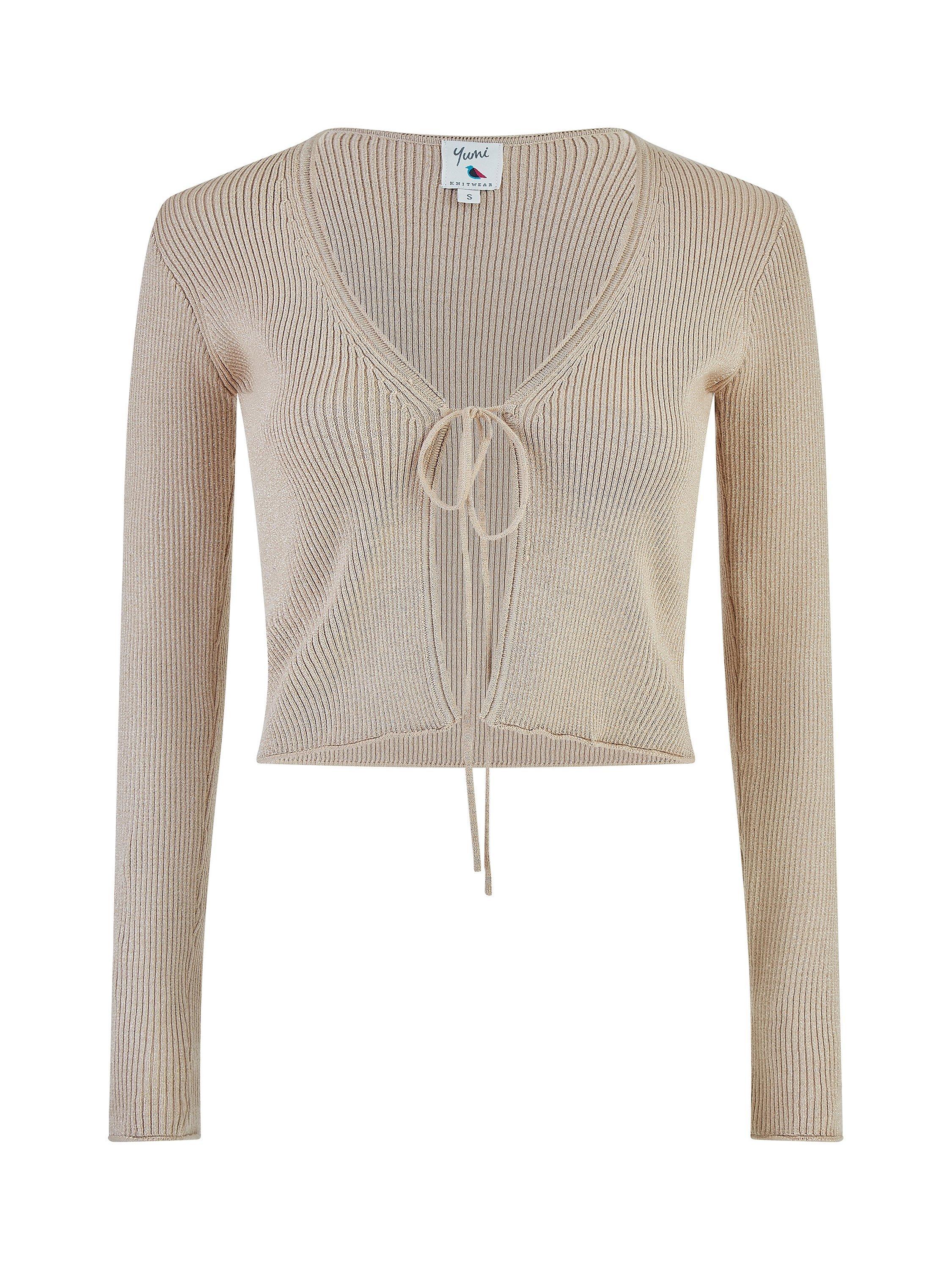 Product image 4 of 4, which shows Yumi Metallic Knit Bolero, Gold, S