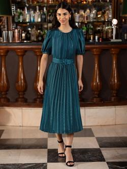 Yumi Satin Stripe Midi Dress, Green, Green