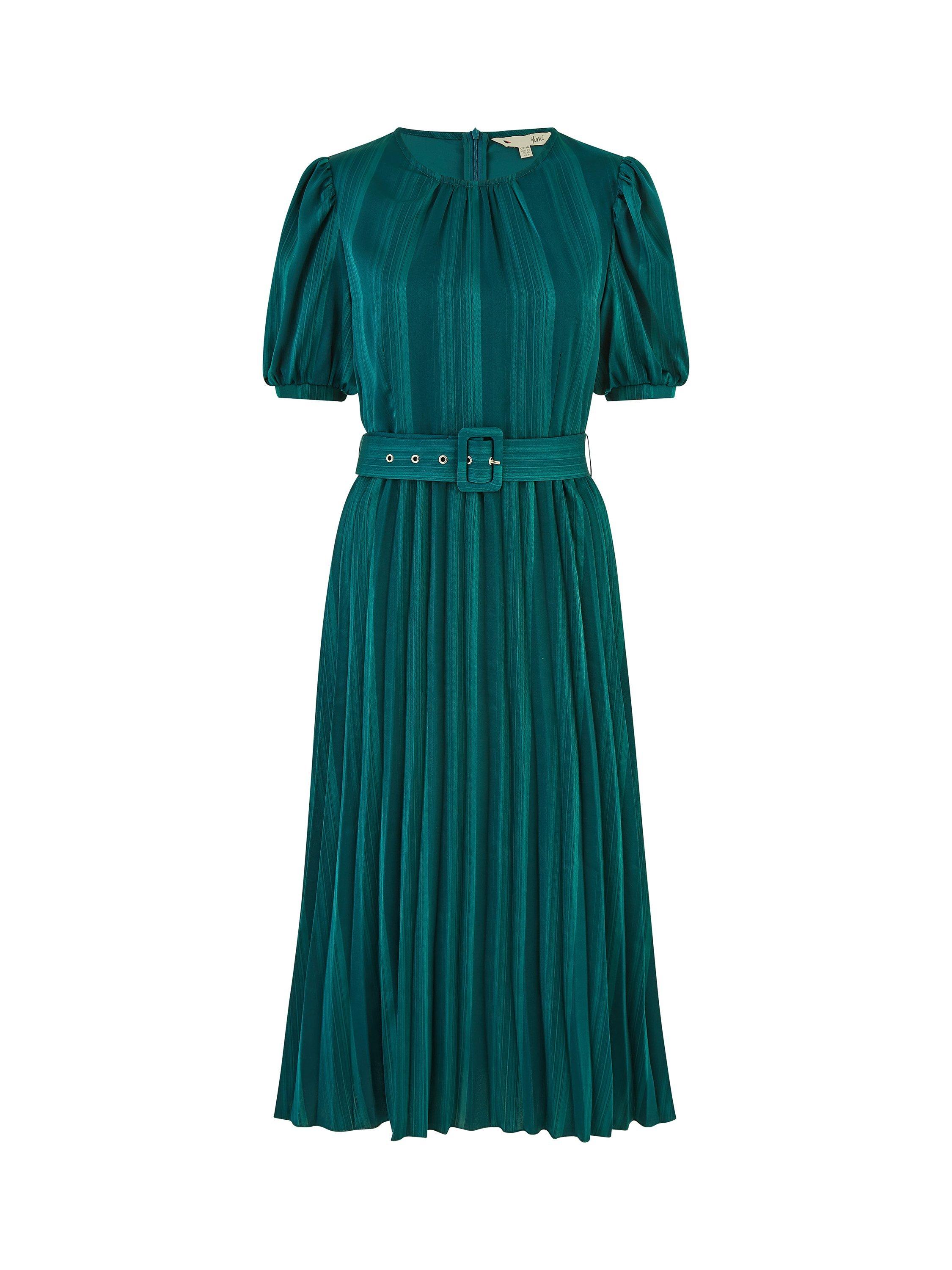Yumi Satin Stripe Midi Dress, Green, 8
