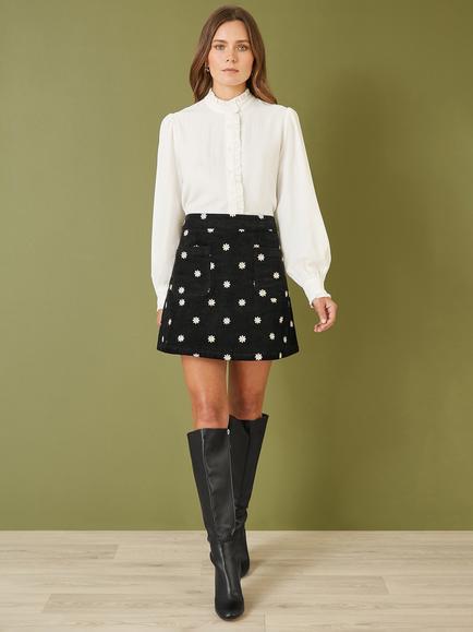 Yumi Daisy Corduroy Mini Skirt, Black/Multi, Black/Multi