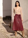 Yumi Button Up Faux Leather Skirt, Burgundy, Burgundy