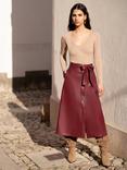 Yumi Button Up Faux Leather Skirt, Burgundy