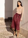 Yumi Button Up Faux Leather Skirt, Burgundy, Burgundy