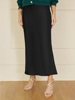 Yumi Satin Midi Skirt - view 2, Black