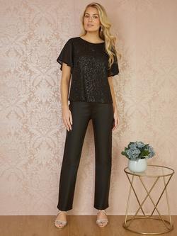 Yumi Sequin Sheer Sleeve Top, Black - view 2, Black