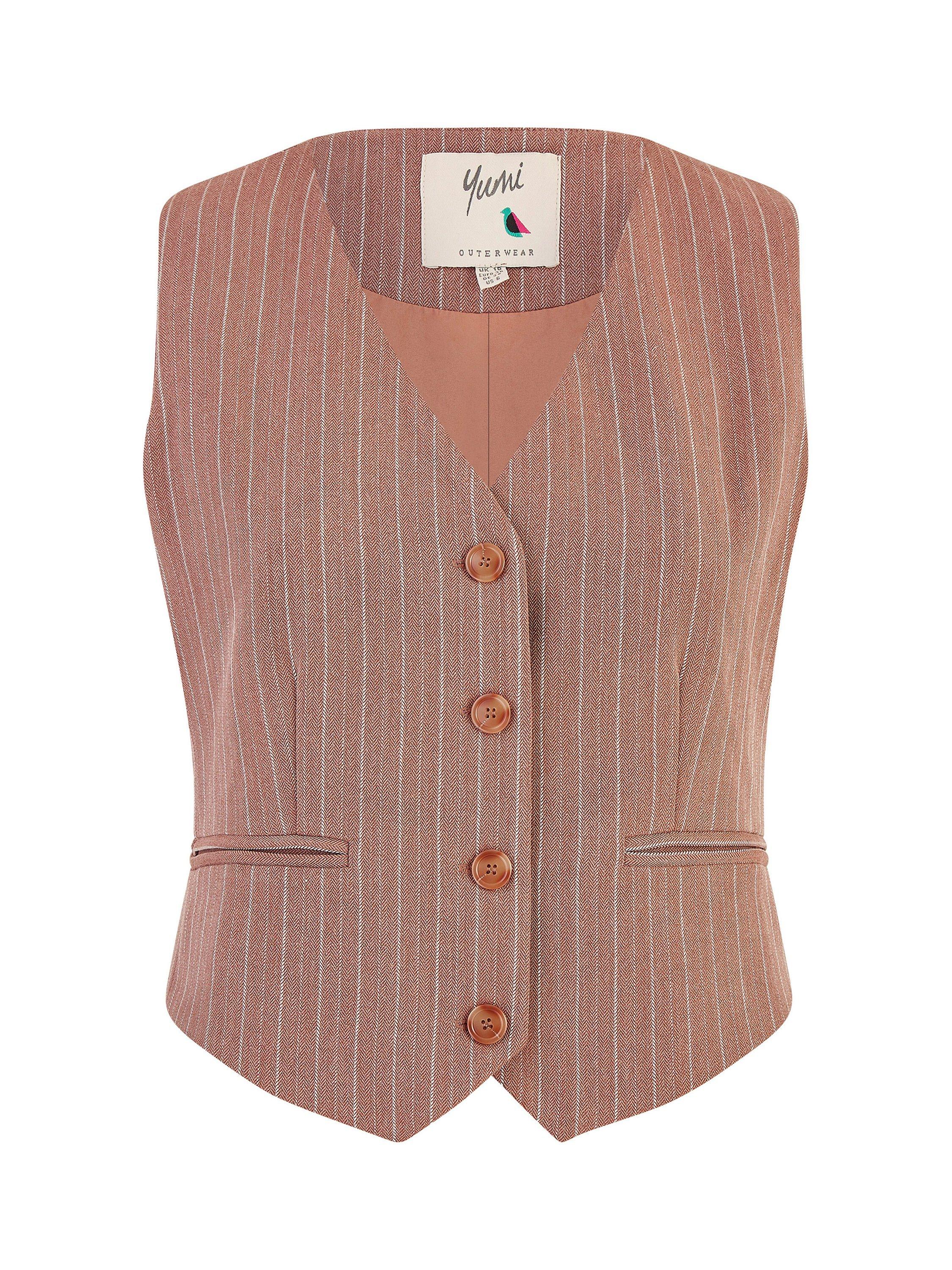 Product image 6 of 6, which shows Yumi Pinstripe Waistcoat, Brown, 8