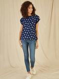 Yumi Foil Butterfly Print Top, Navy