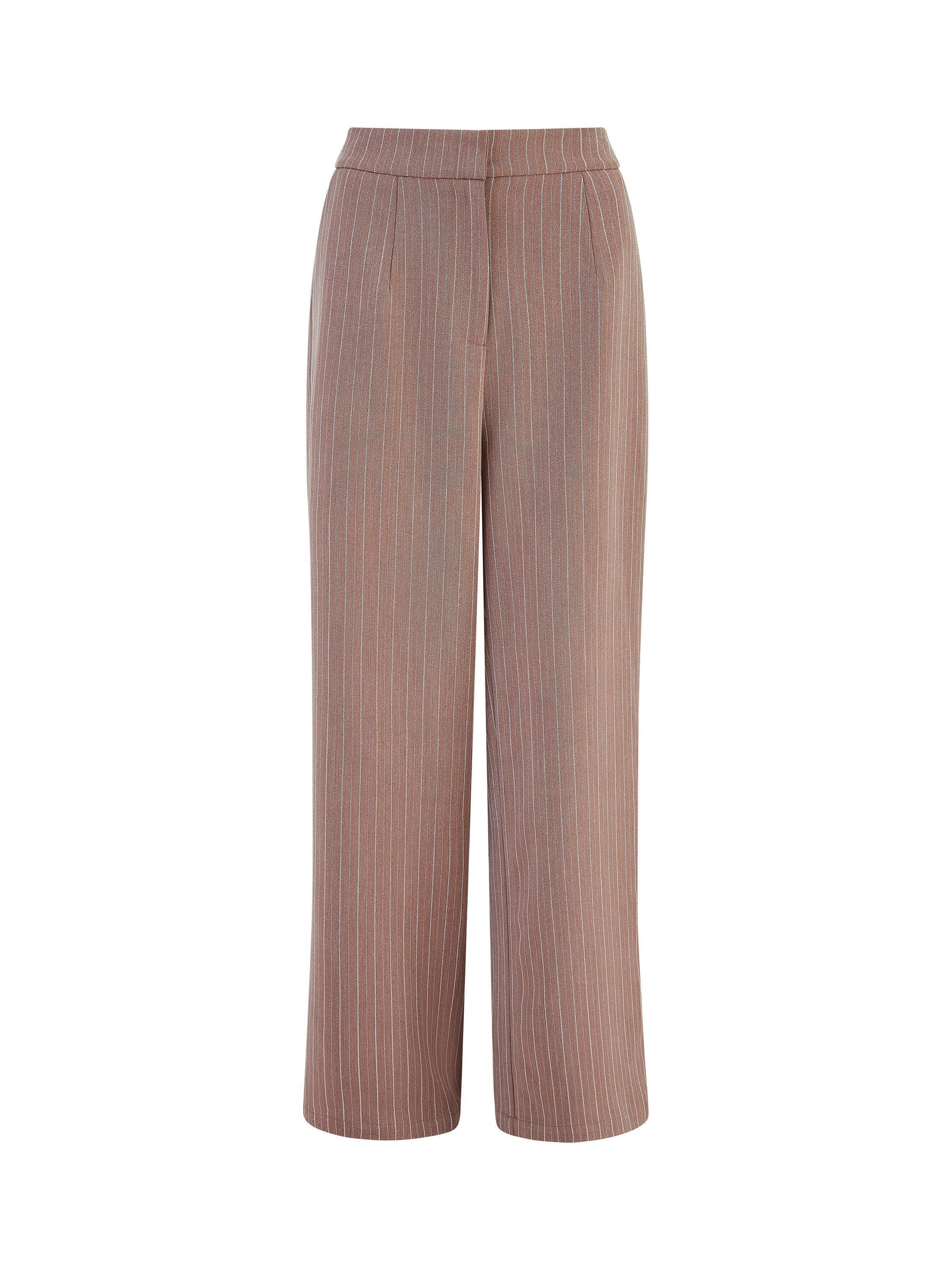 Product image 5 of 5, which shows Yumi Pinstripe Wide Leg Trousers, Brown/Multi, 8