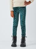 John Lewis Kids' Velour Stars Leggings, Teal