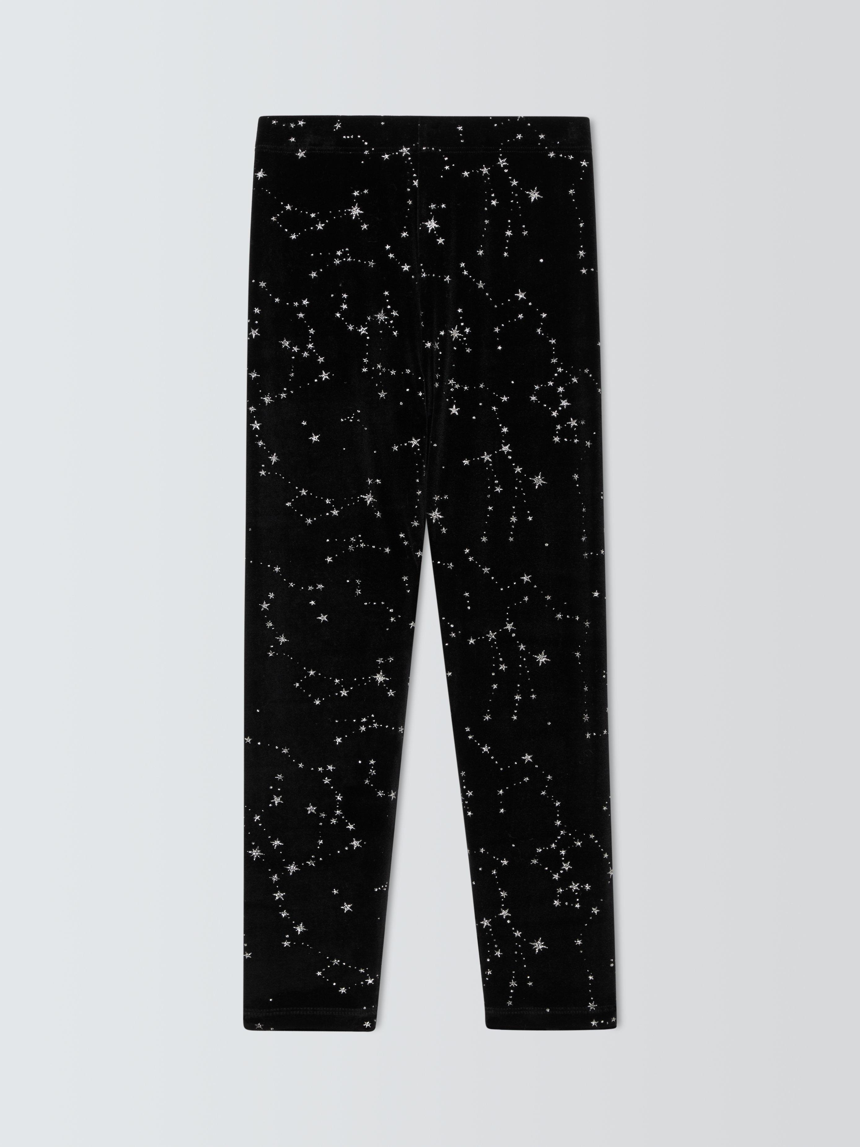 John Lewis Kids Glitter Stars Velour Leggings Black