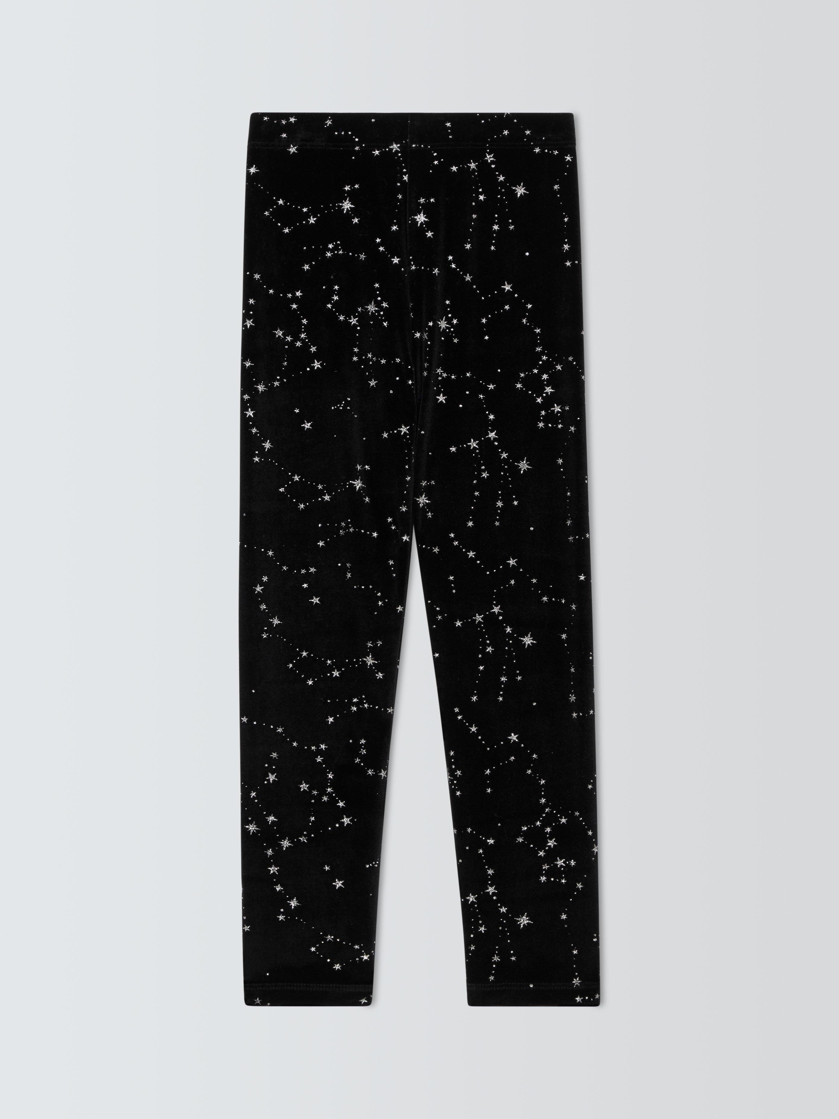 John Lewis Kids Glitter Stars Velour Leggings Black