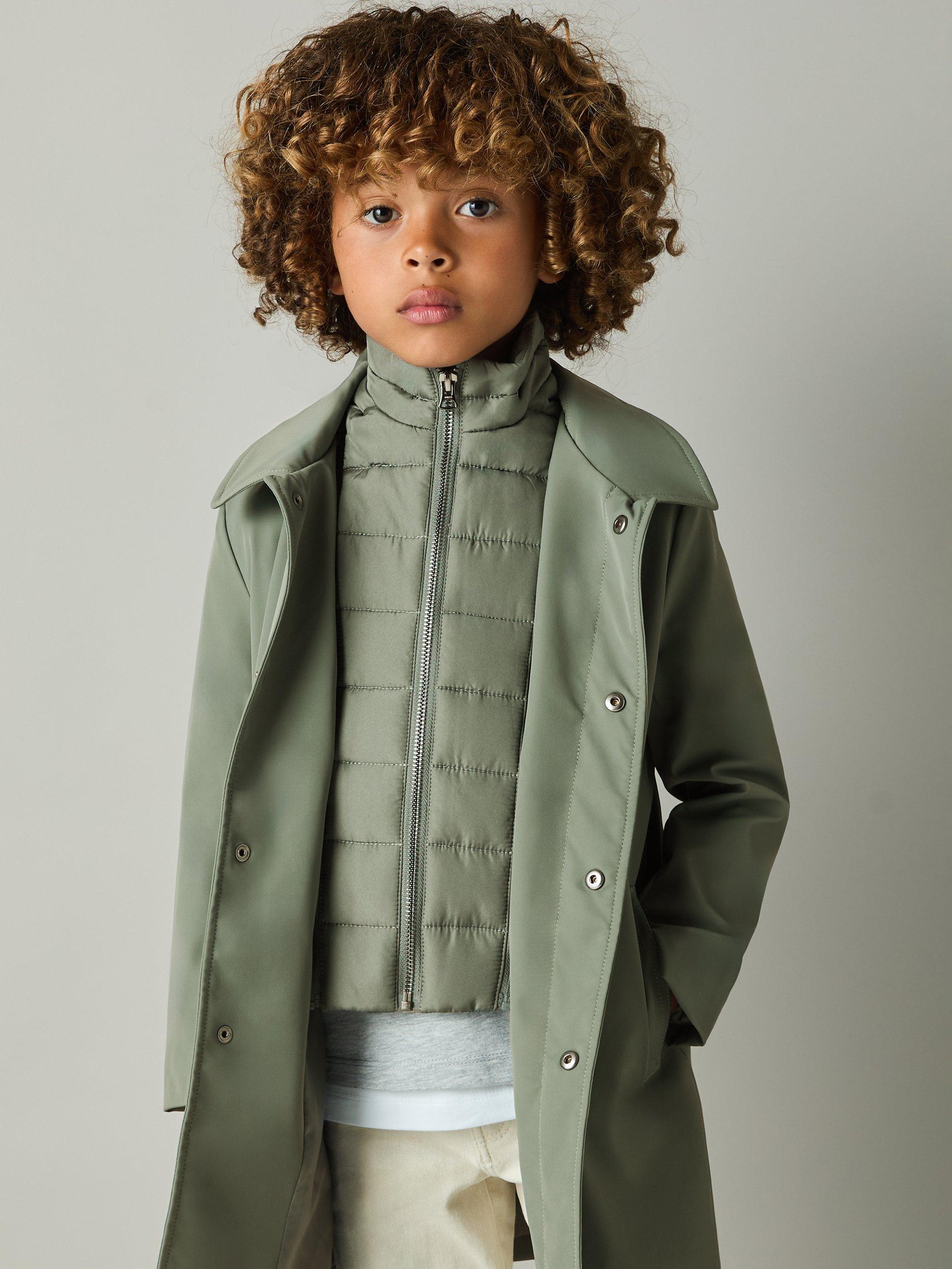 Reiss Kid's Logan Removable Gilet Jacket, Sage Green