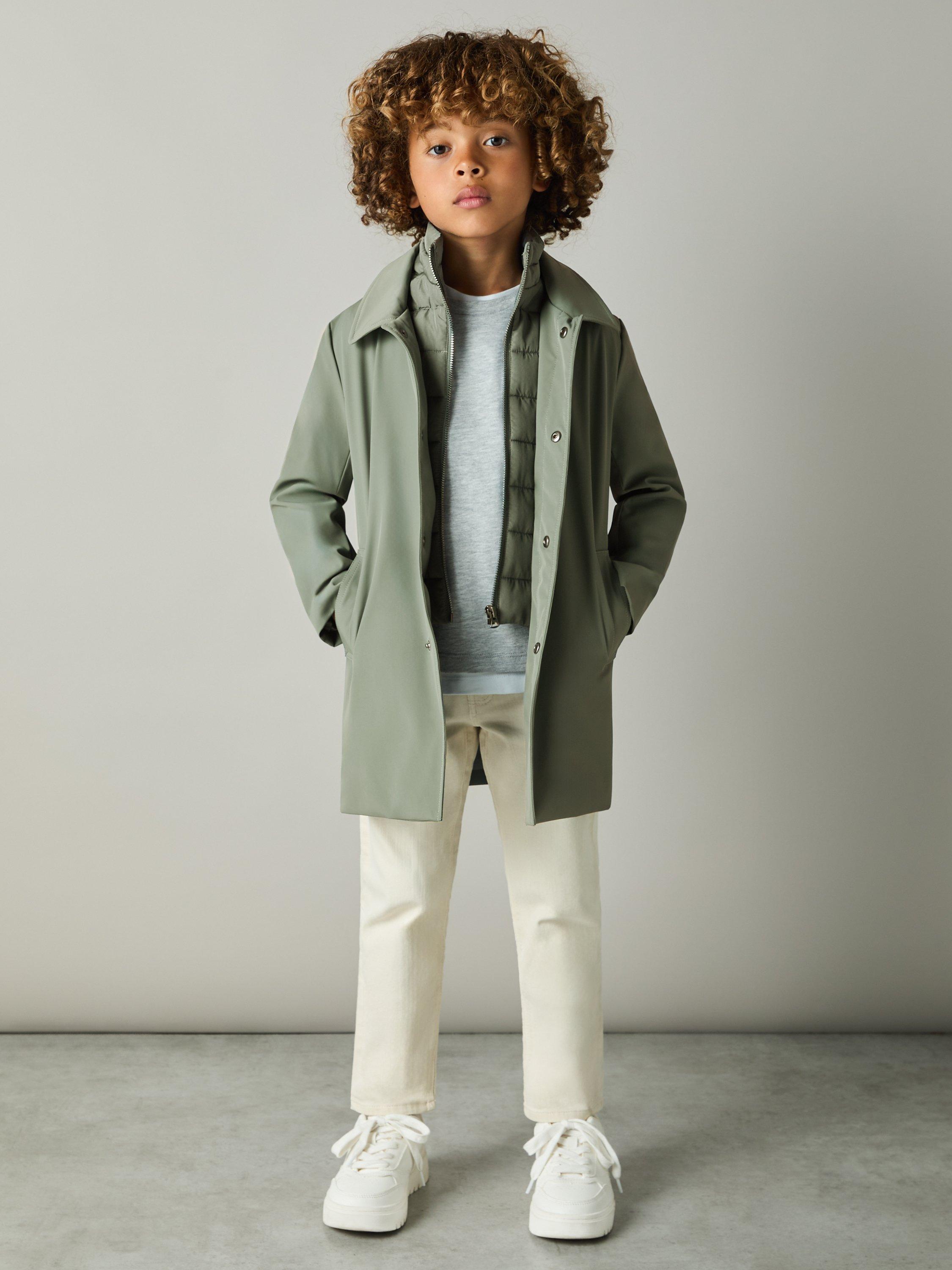 Reiss Kid's Logan Removable Gilet Jacket, Sage Green