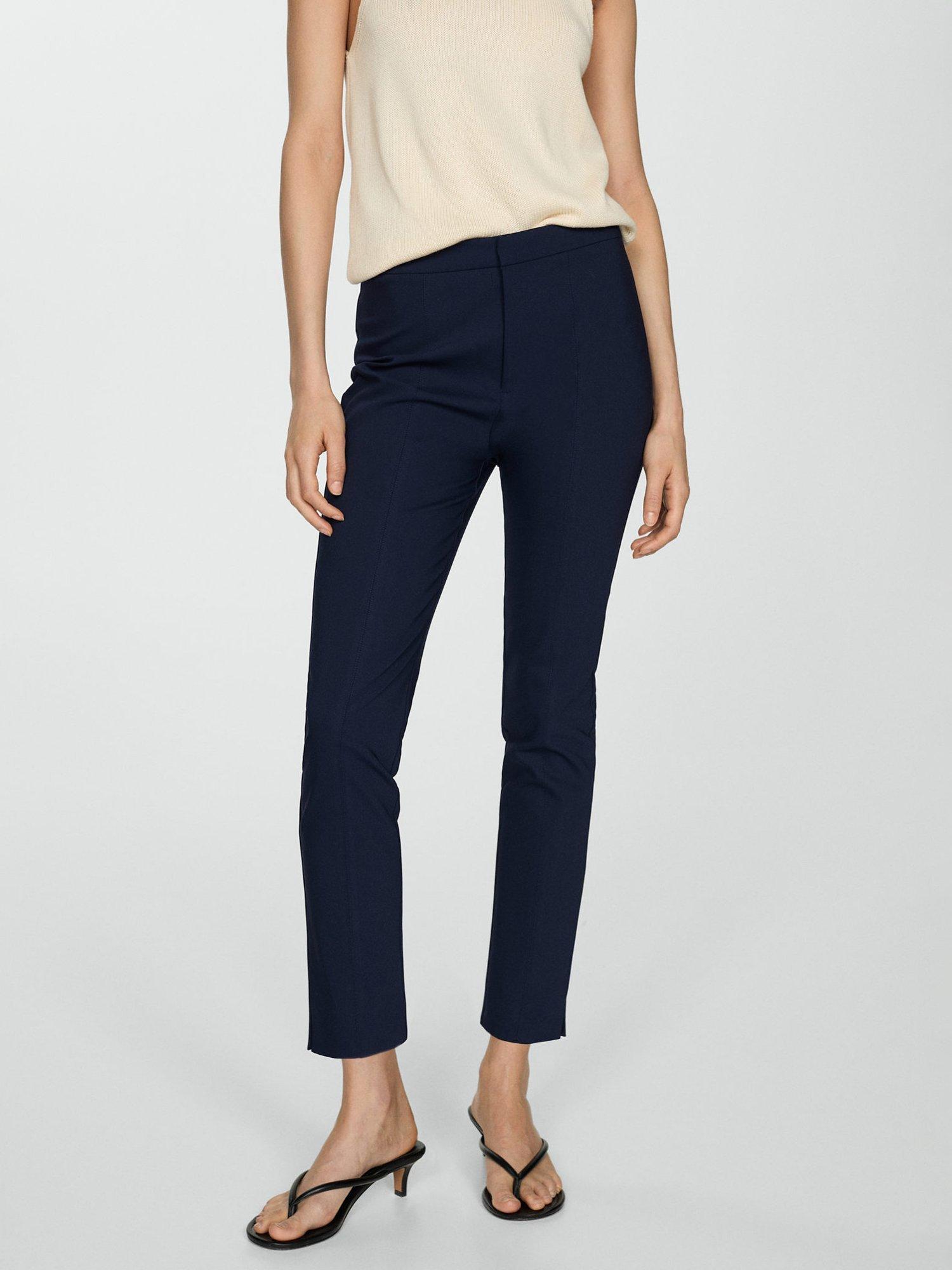 Mango Malu High Waisted Cigaratte Trousers, Navy, 6