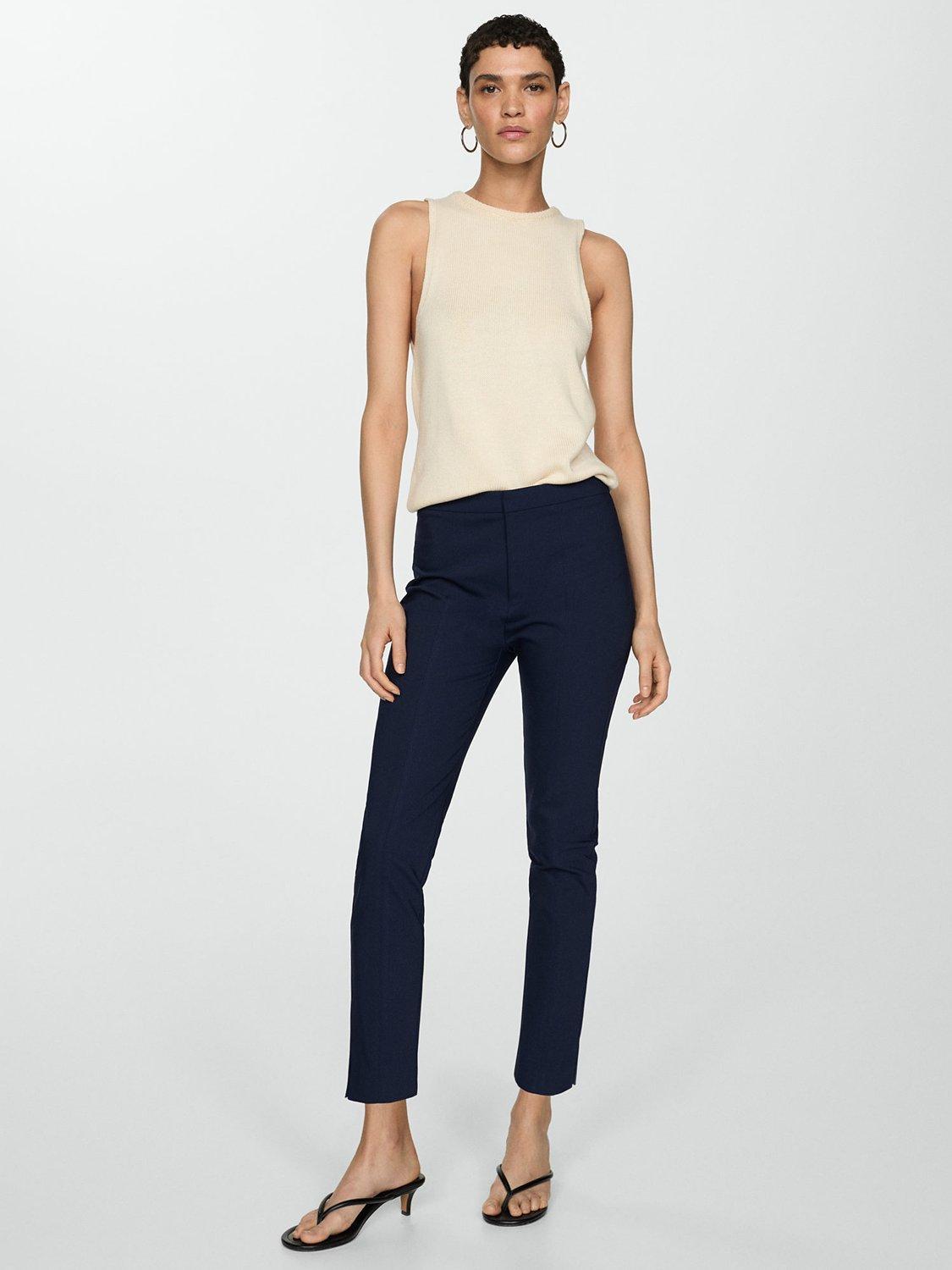 Mango Malu High Waisted Cigaratte Trousers, Navy, 6