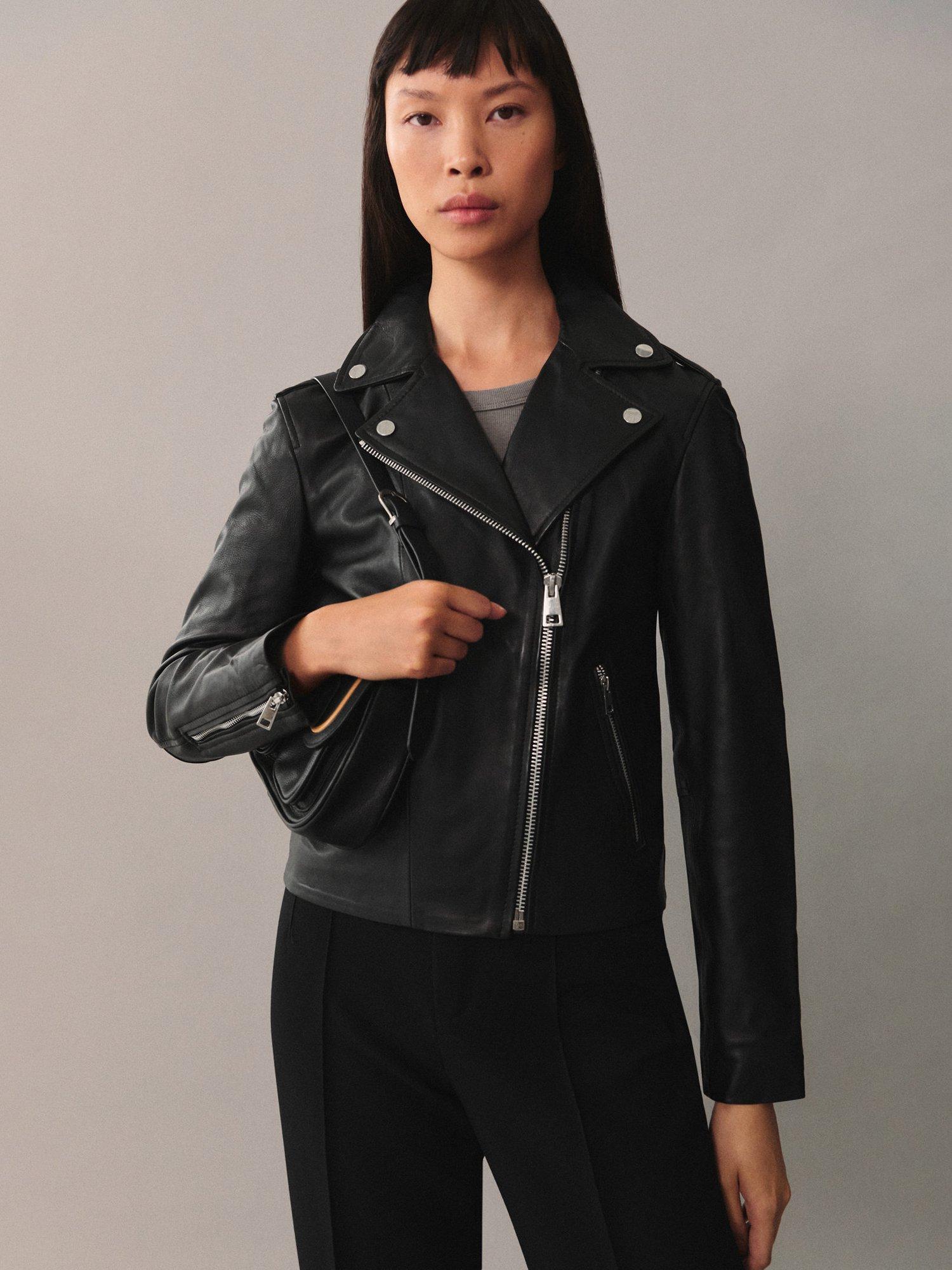 Mango Perfect Leather Jacket, Black