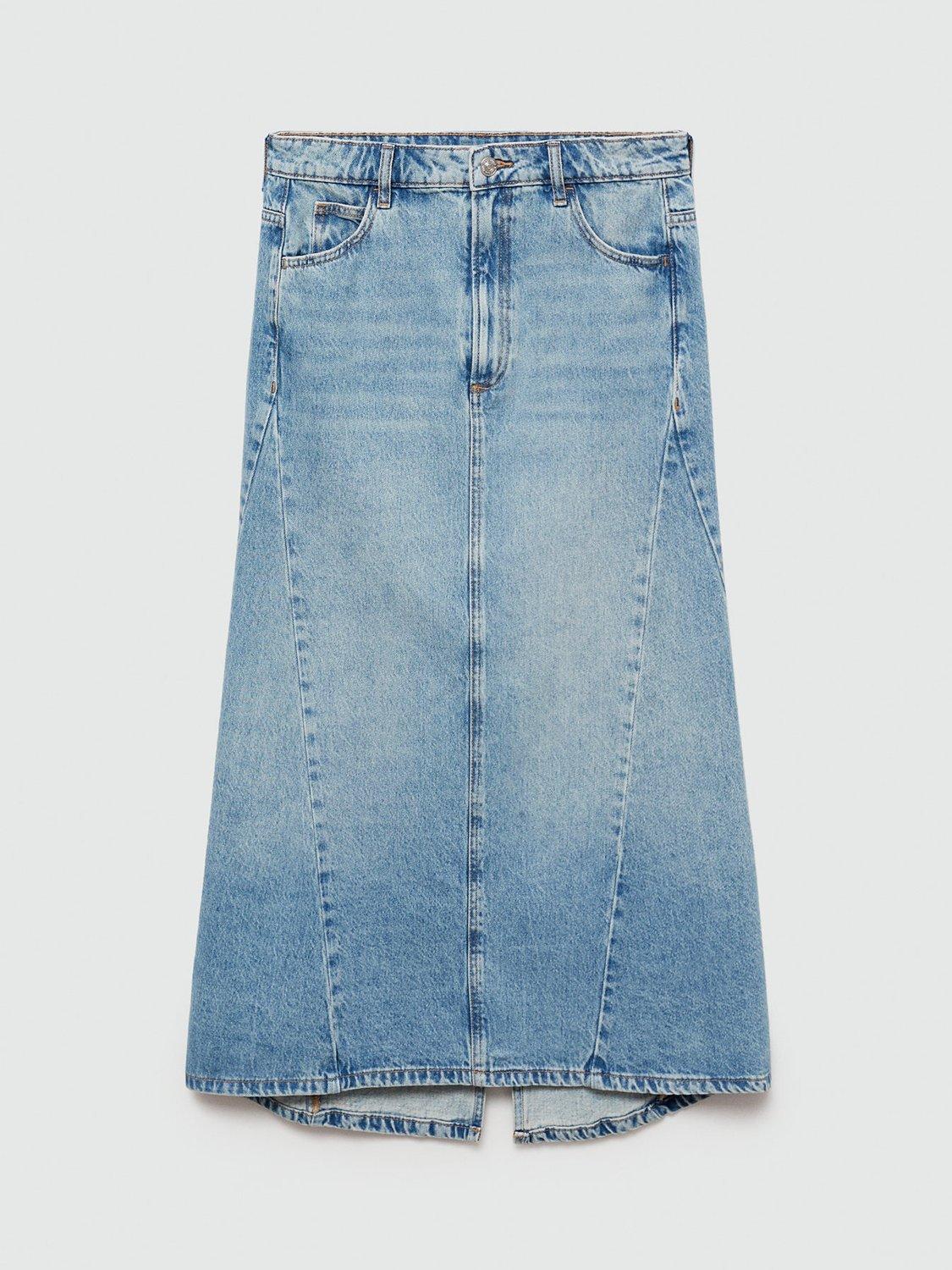Product image 3 of 7, which shows Mango Reign Denim Midi Skirt, Light Blue, XL