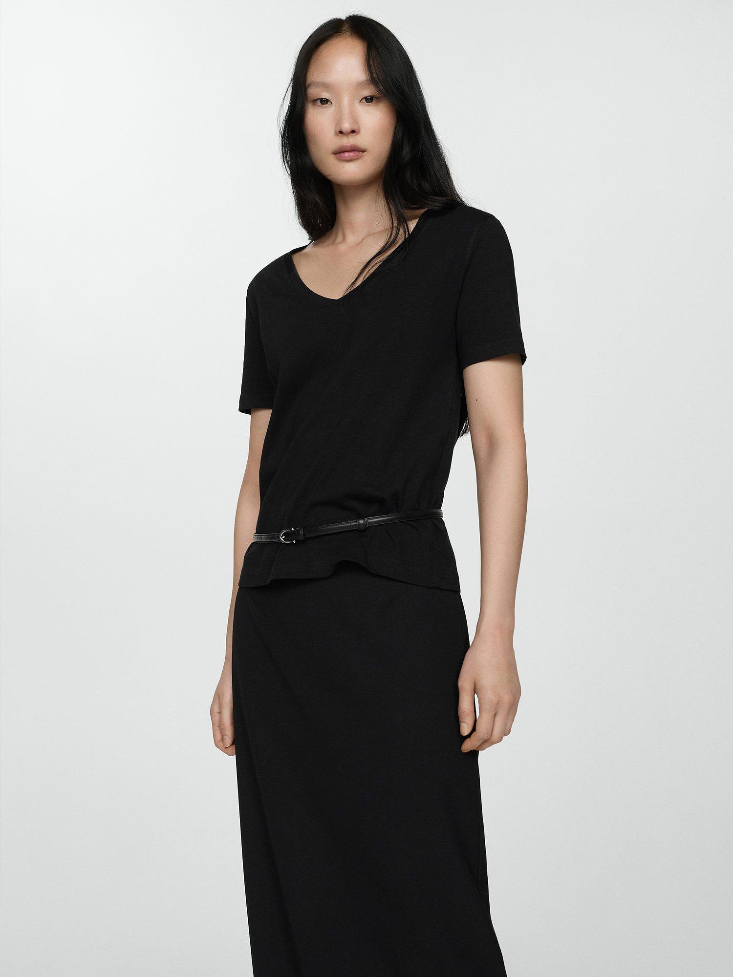 Mango Chalapi V-Neck T-Shirt, Black