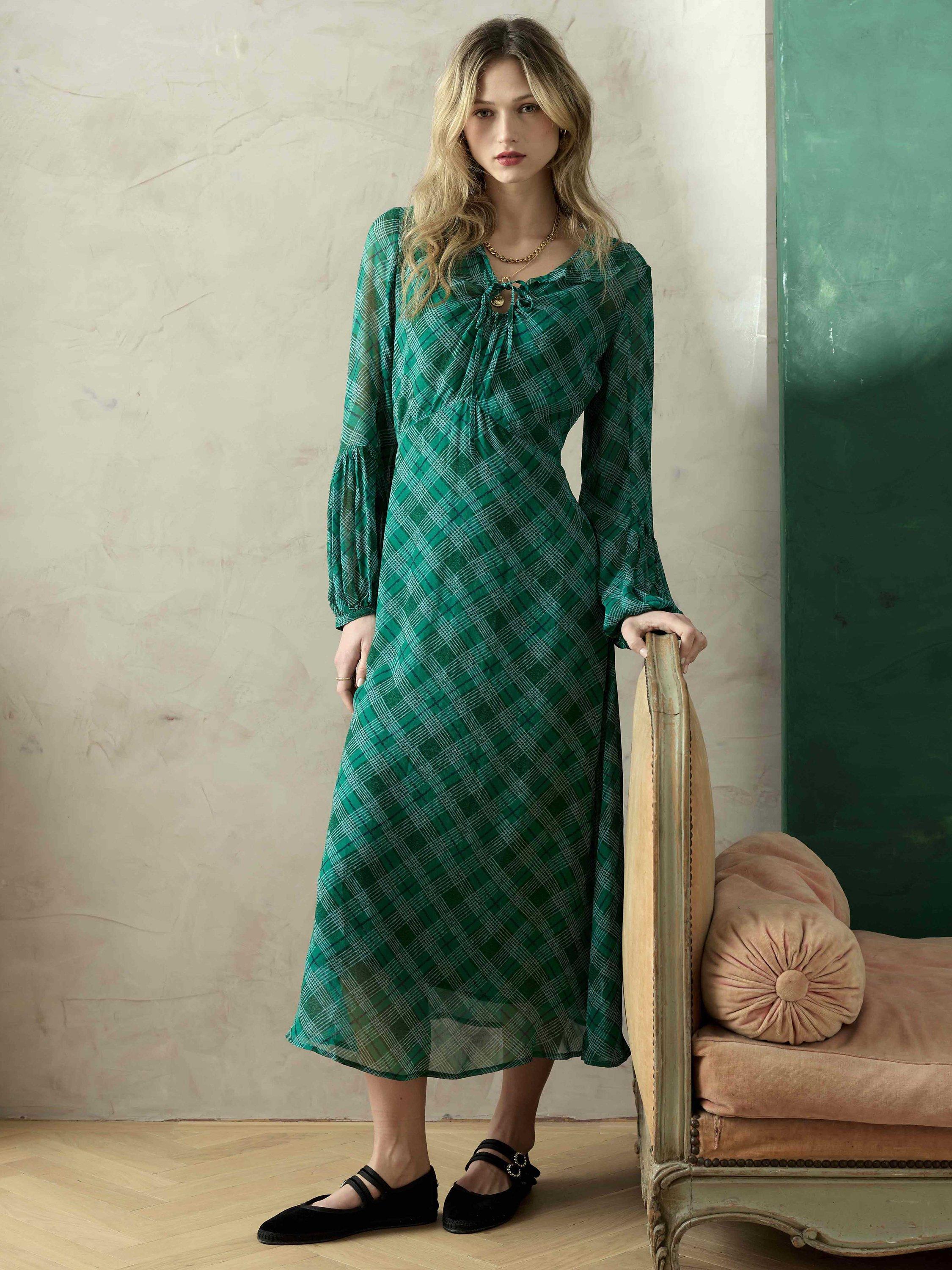 Brora Check Keyhole Dress Emerald Multi