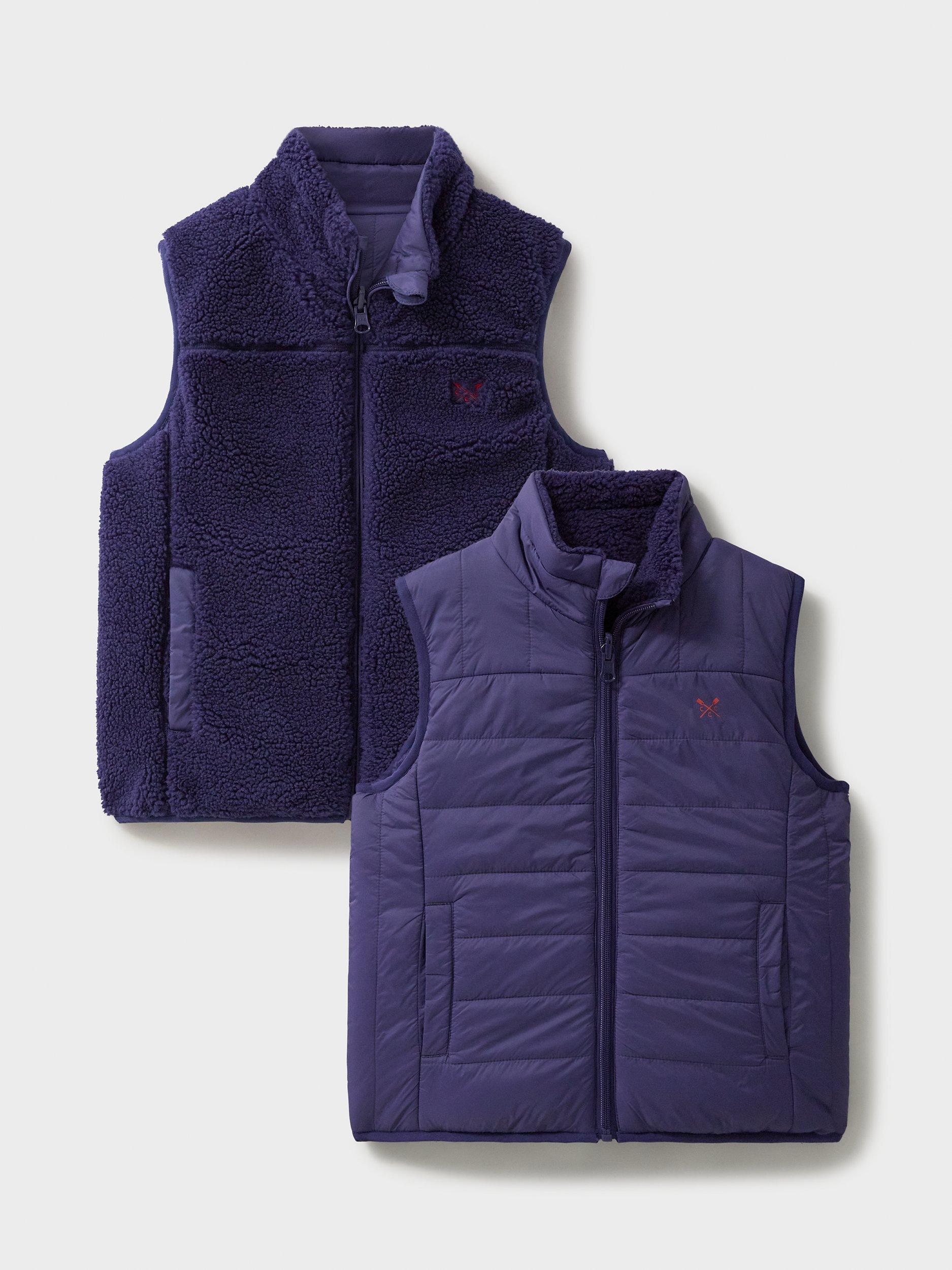 Product image 2 of 3, which shows Crew Clothing Kids' Reversible Gilet, Navy Blue, 8-9 years