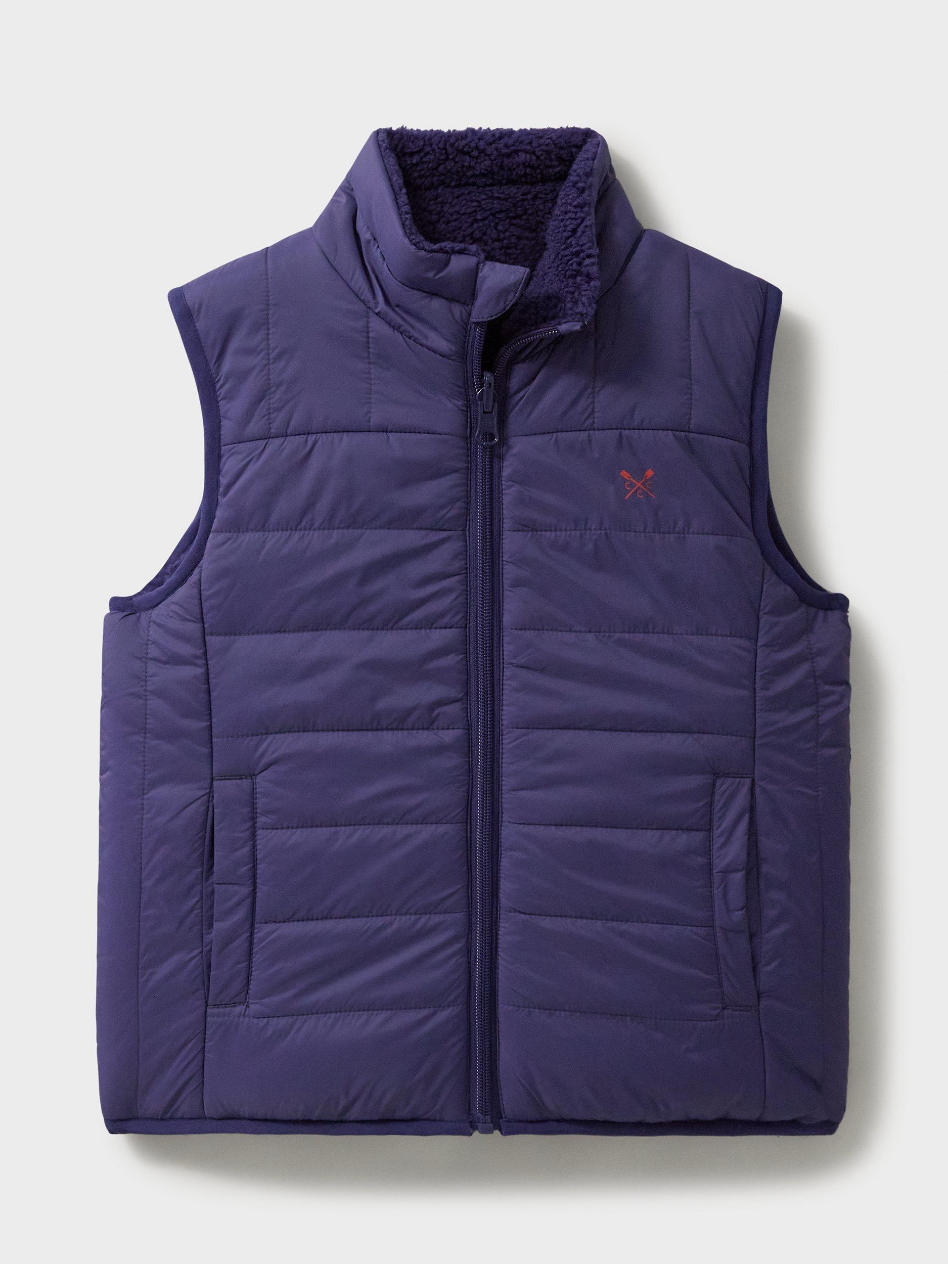 Product image 1 of 3, which shows Crew Clothing Kids' Reversible Gilet, Navy Blue, 8-9 years