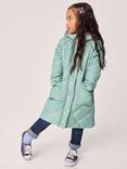 Crew Clothing Kids' Shower Resistant Longline Puffer Jacket, Light Green/Multi