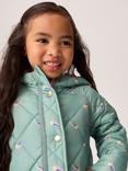 Crew Clothing Kids' Shower Resistant Longline Puffer Jacket, Light Green/Multi