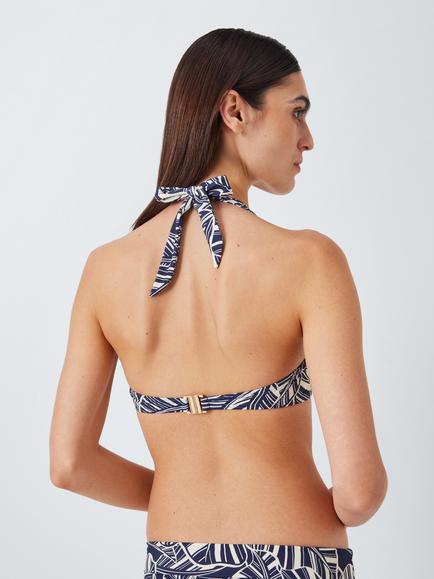 John Lewis Bali Palm Sling Halterneck Bikini Top, Navy - view 2, Navy