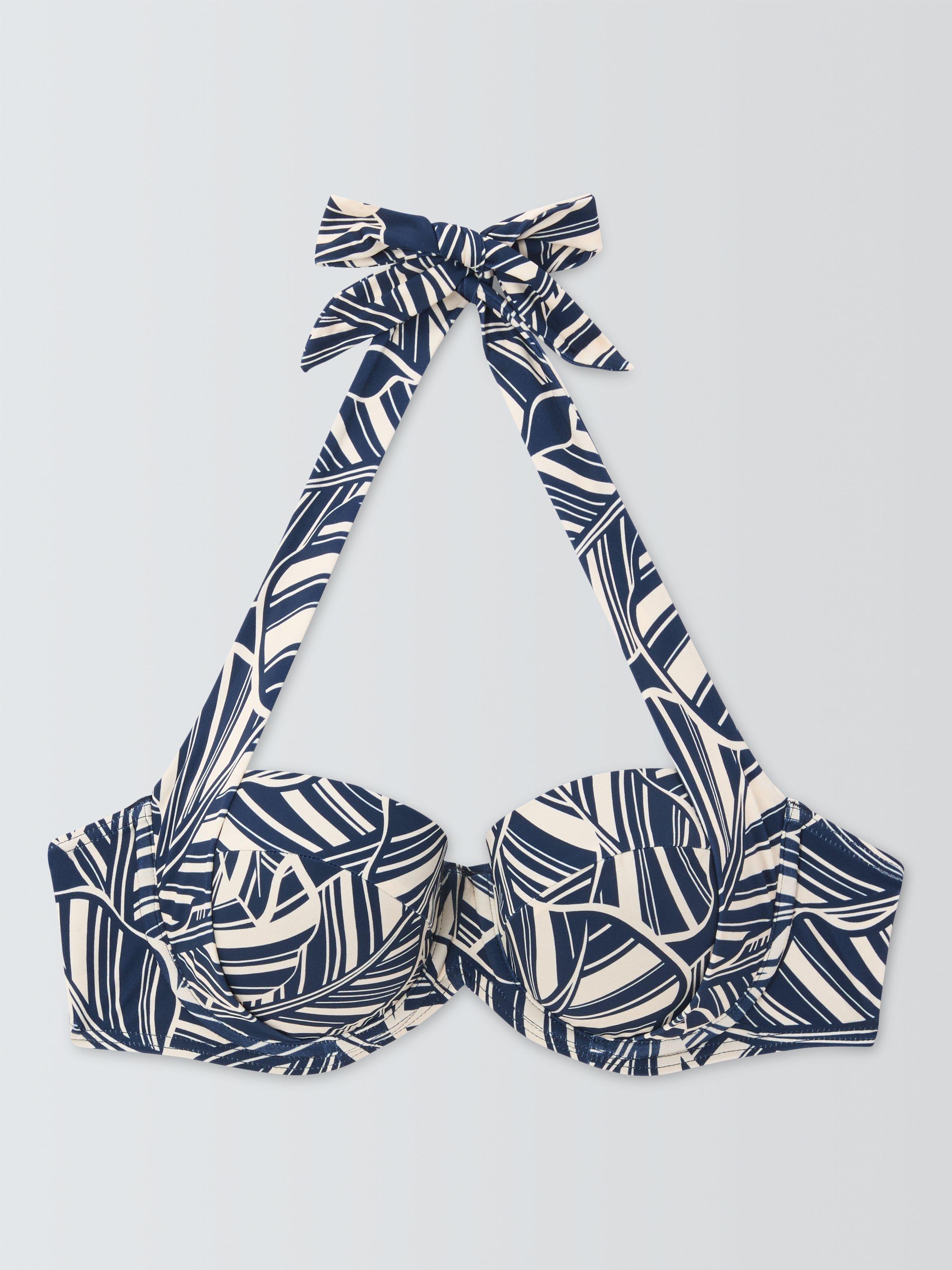 Product image 4 of 7, which shows John Lewis Bali Palm Sling Halterneck Bikini Top, Navy, 30D