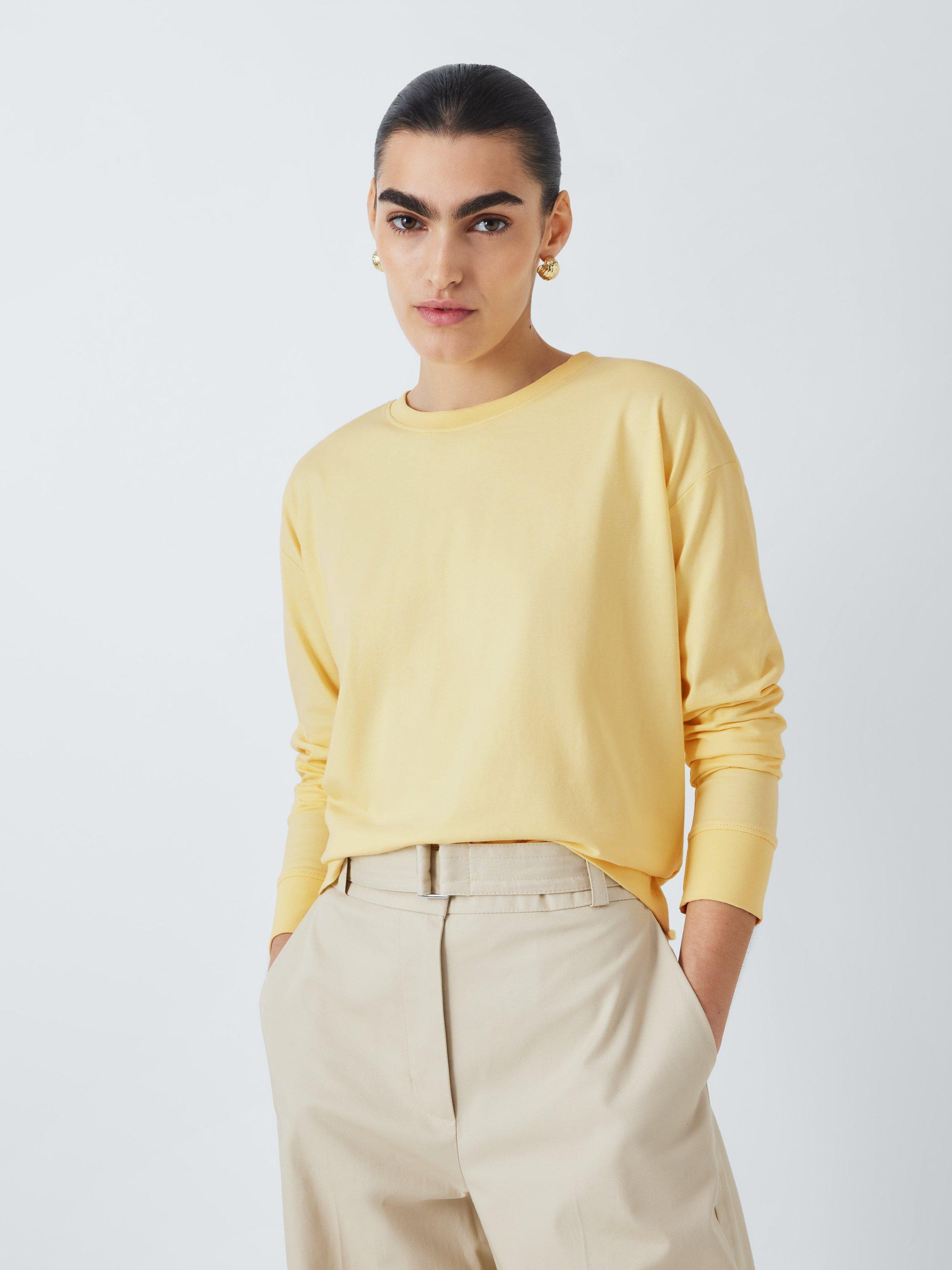 John Lewis Relaxed Fit Long Sleeve Contrast Cuff Cotton T-Shirt, Yellow