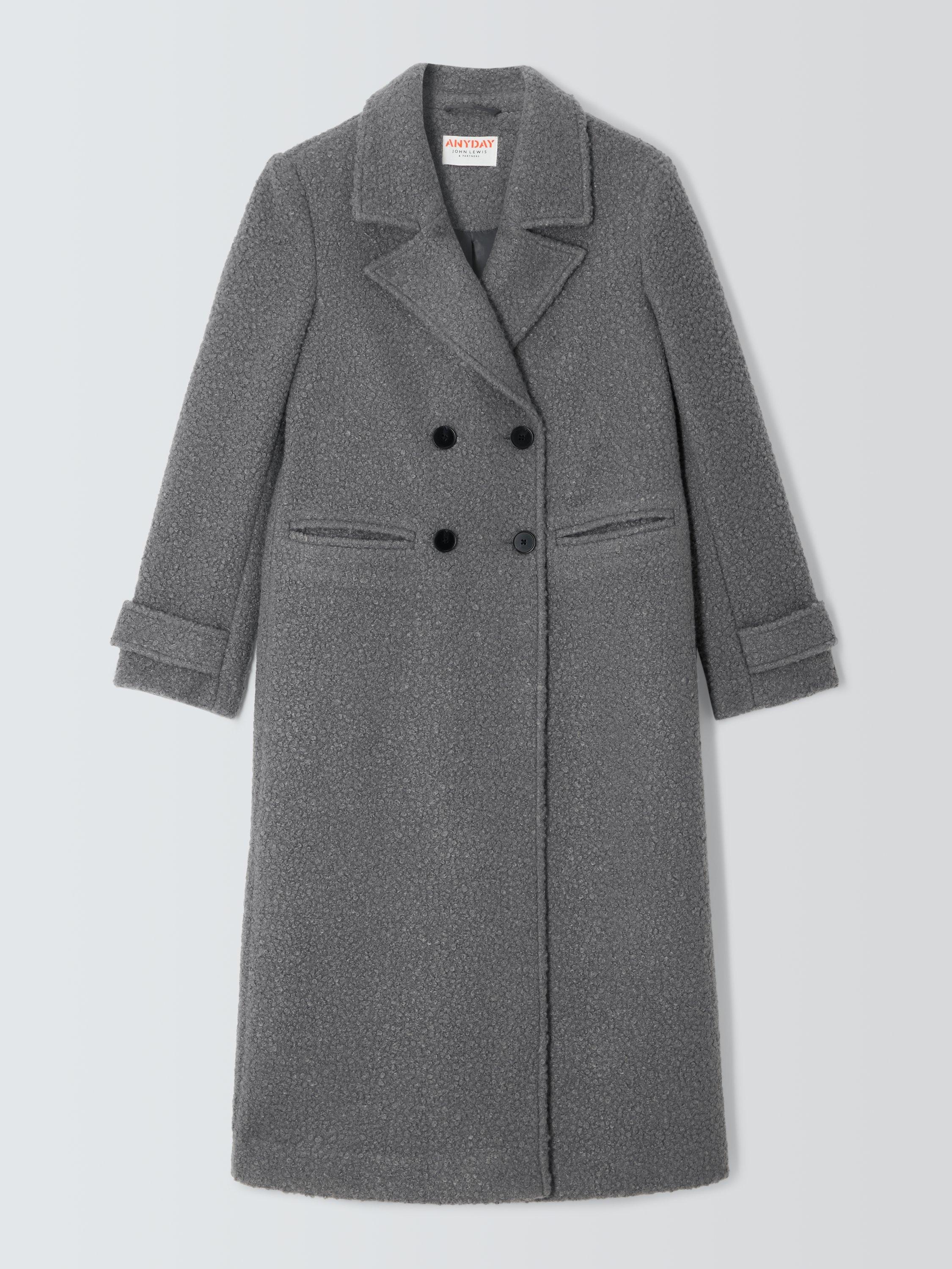 John Lewis ANYDAY Boucle Double Breasted Coat Charcoal